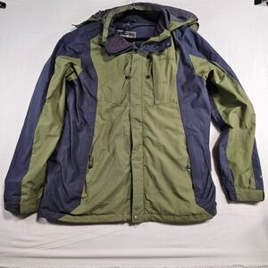 Eddie Bauer Weather Edge Men's Jacket Navy Green Hooded Outdoor Size L Gorpcore